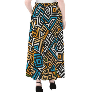 Ethnic Aztec Geometric Pattern Print Chiffon Maxi Skirt