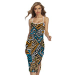 Ethnic Aztec Geometric Pattern Print Cross Back Cami Dress
