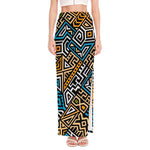 Ethnic Aztec Geometric Pattern Print High Slit Maxi Skirt