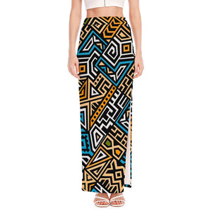 Ethnic Aztec Geometric Pattern Print High Slit Maxi Skirt