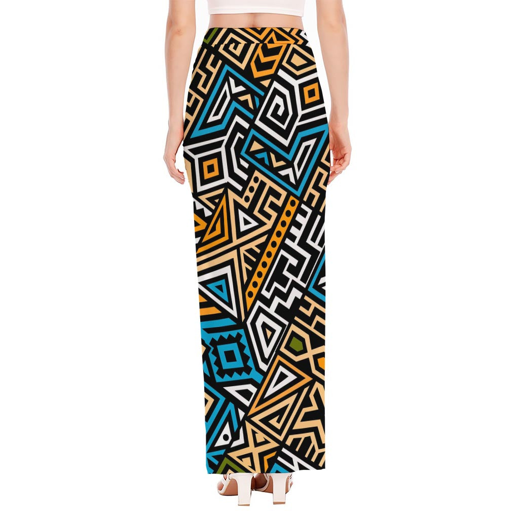 Ethnic Aztec Geometric Pattern Print High Slit Maxi Skirt