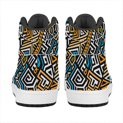 Ethnic Aztec Geometric Pattern Print High Top Leather Sneakers