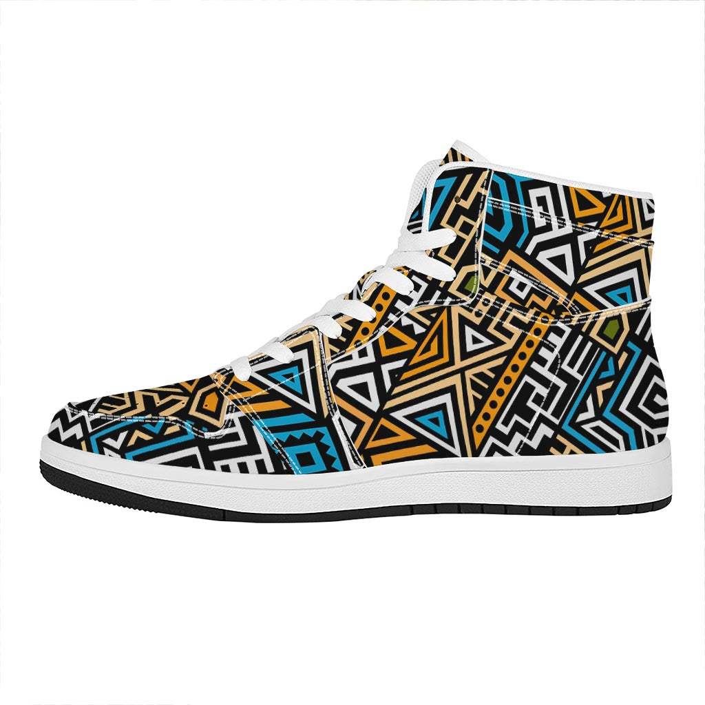 Ethnic Aztec Geometric Pattern Print High Top Leather Sneakers