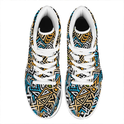 Ethnic Aztec Geometric Pattern Print High Top Leather Sneakers