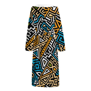 Ethnic Aztec Geometric Pattern Print Hooded Bathrobe