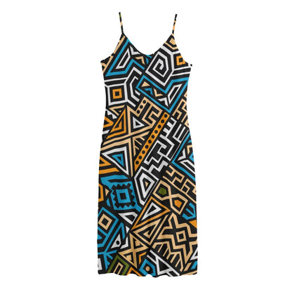 Ethnic Aztec Geometric Pattern Print Jersey Midi Cami Dress
