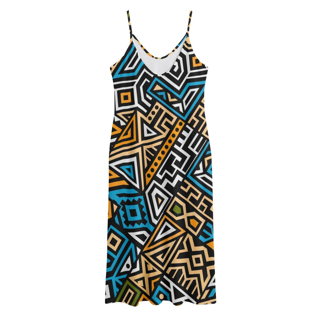 Ethnic Aztec Geometric Pattern Print Jersey Midi Cami Dress