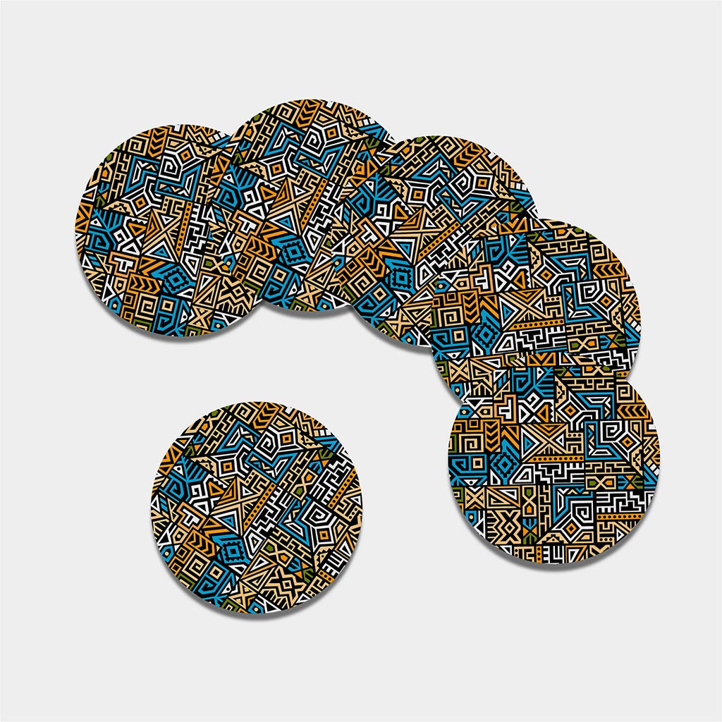 Ethnic Aztec Geometric Pattern Print Leather Coaster Set