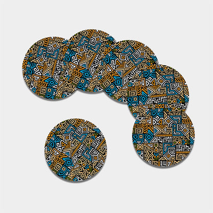 Ethnic Aztec Geometric Pattern Print Leather Coaster Set