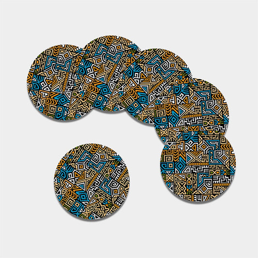 Ethnic Aztec Geometric Pattern Print Leather Coaster Set