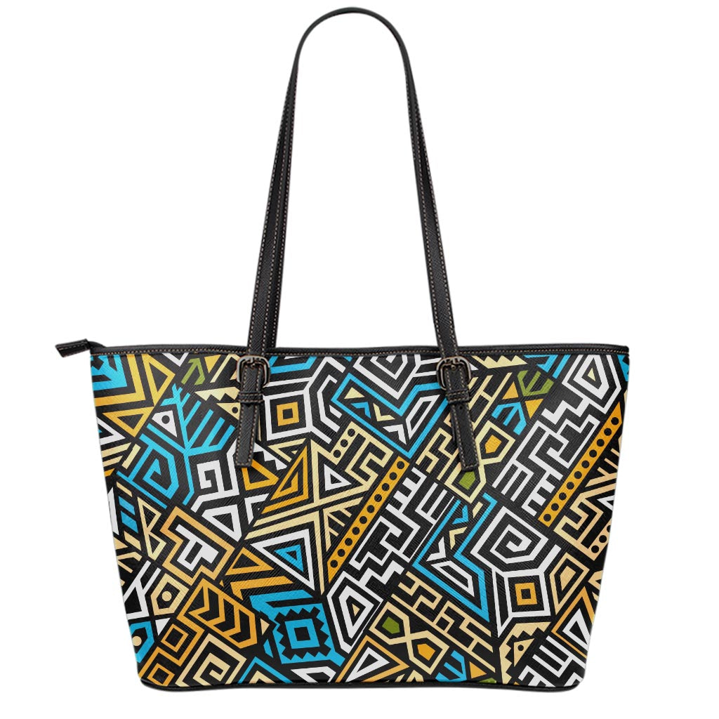 Ethnic Aztec Geometric Pattern Print Leather Tote Bag