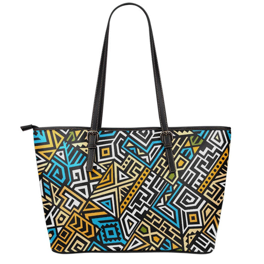 Ethnic Aztec Geometric Pattern Print Leather Tote Bag