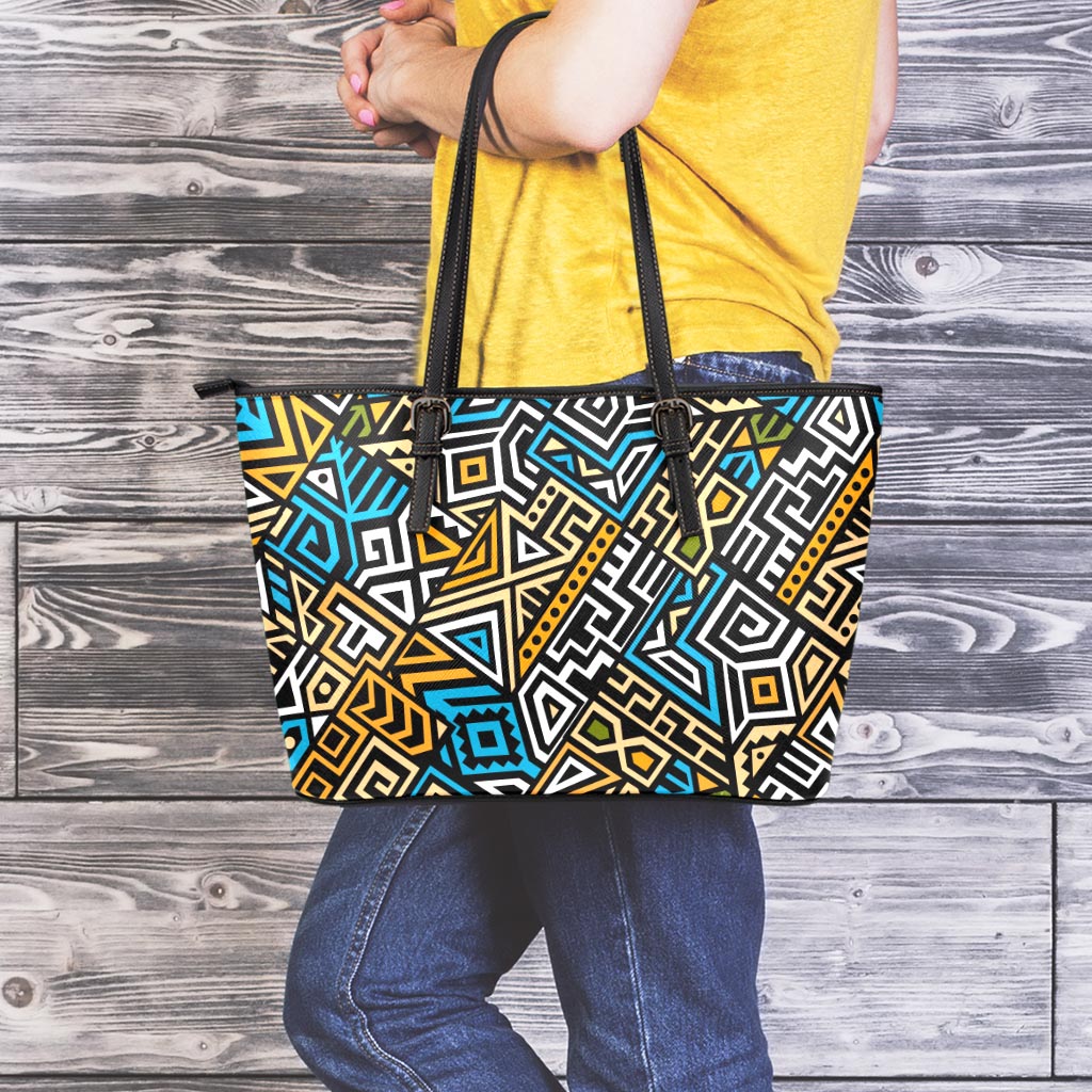 Ethnic Aztec Geometric Pattern Print Leather Tote Bag