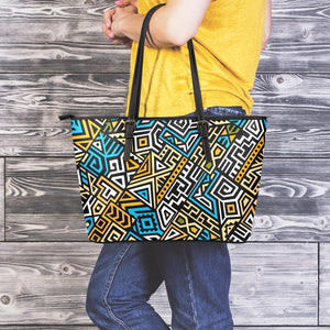 Ethnic Aztec Geometric Pattern Print Leather Tote Bag