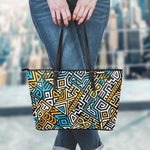 Ethnic Aztec Geometric Pattern Print Leather Tote Bag
