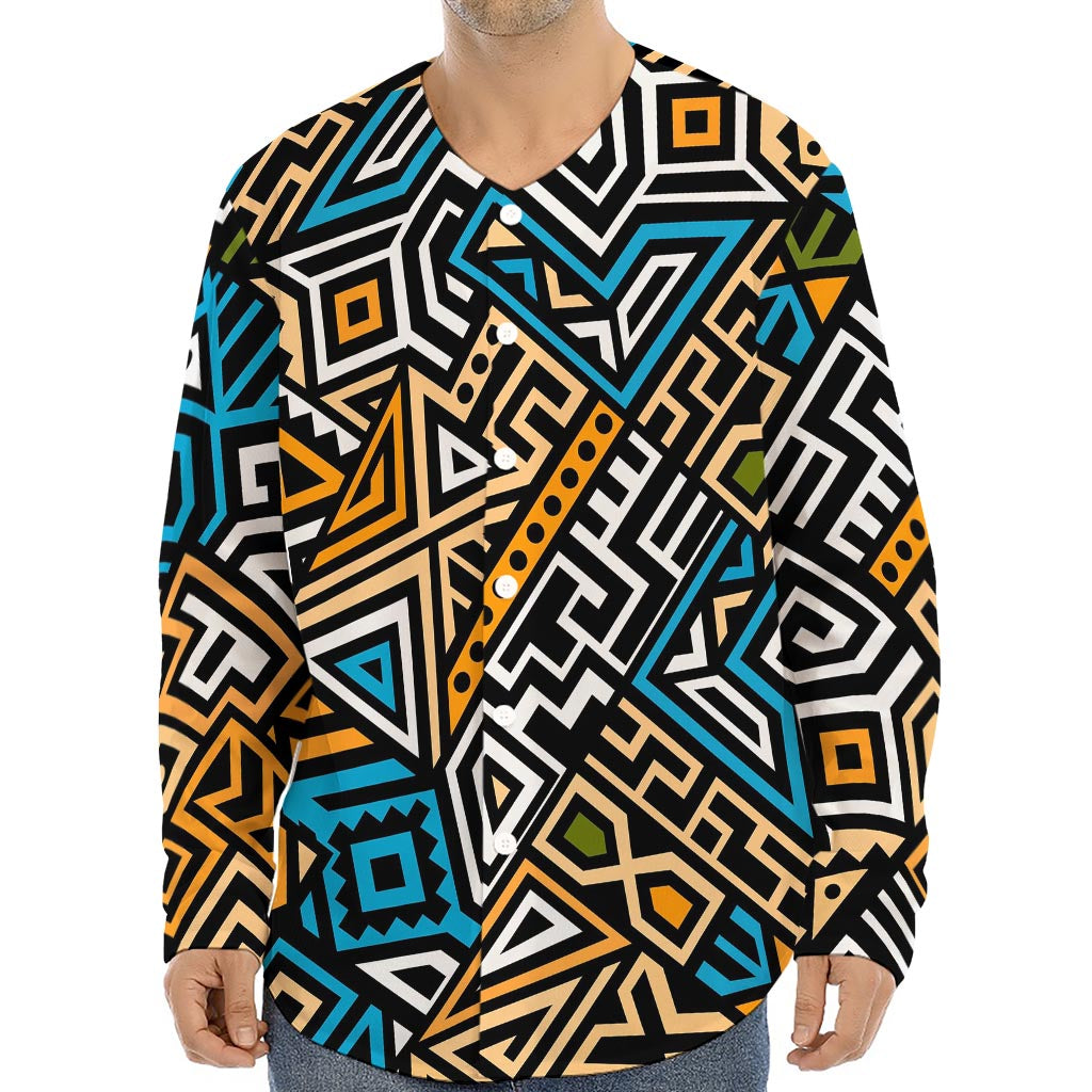 Ethnic Aztec Geometric Pattern Print Long Sleeve Baseball Jersey