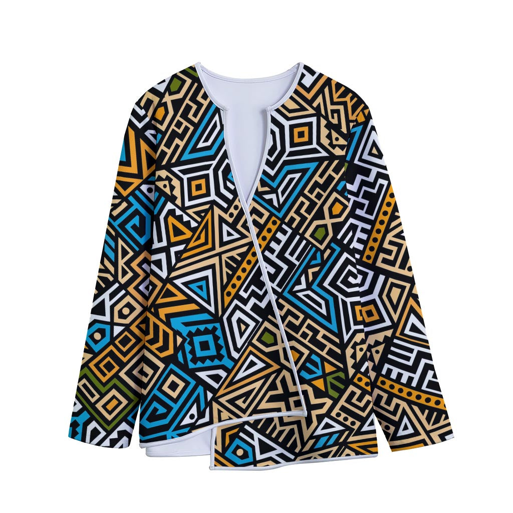 Ethnic Aztec Geometric Pattern Print Long Sleeve Short Coat