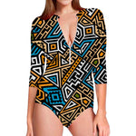 Ethnic Aztec Geometric Pattern Print Long Sleeve Swimsuit