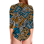 Ethnic Aztec Geometric Pattern Print Long Sleeve Swimsuit