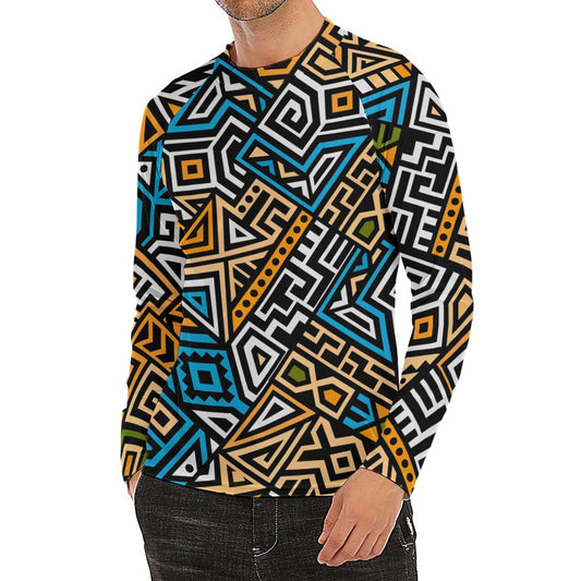 Ethnic Aztec Geometric Pattern Print Men's Long Sleeve Rash Guard