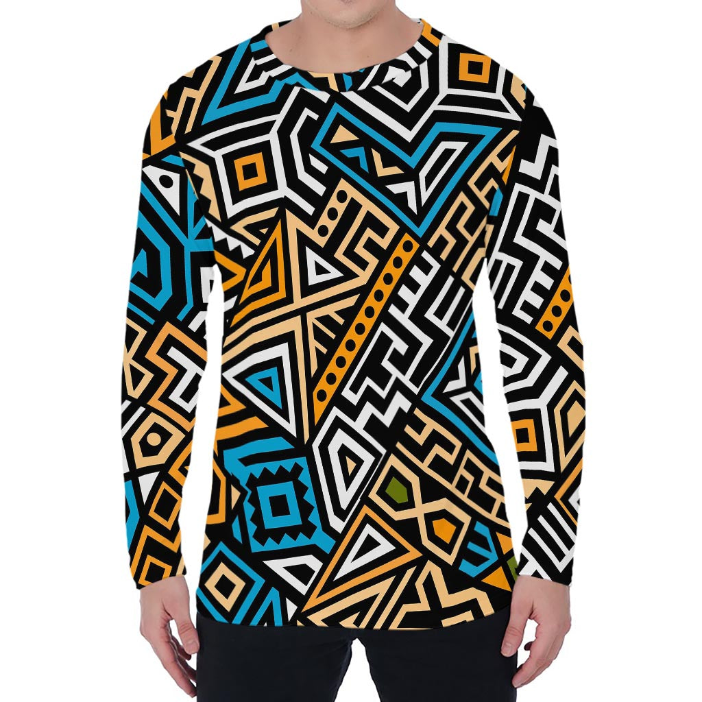 Ethnic Aztec Geometric Pattern Print Men's Long Sleeve T-Shirt