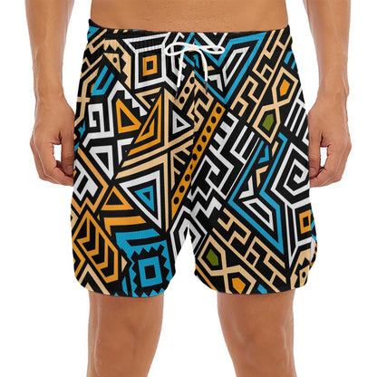 Ethnic Aztec Geometric Pattern Print Men's Split Running Shorts