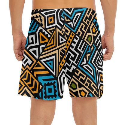 Ethnic Aztec Geometric Pattern Print Men's Split Running Shorts