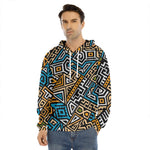 Ethnic Aztec Geometric Pattern Print Men's Velvet Pullover Hoodie