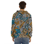 Ethnic Aztec Geometric Pattern Print Men's Velvet Pullover Hoodie