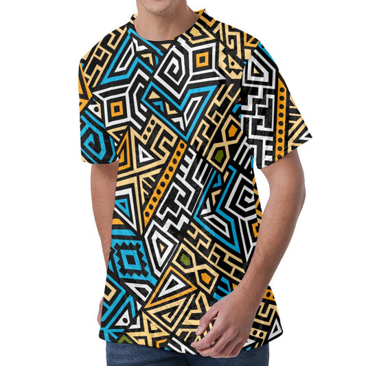 Ethnic Aztec Geometric Pattern Print Men's Velvet T-Shirt