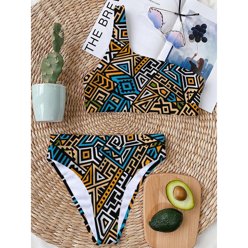 Ethnic Aztec Geometric Pattern Print One Shoulder Bikini Top