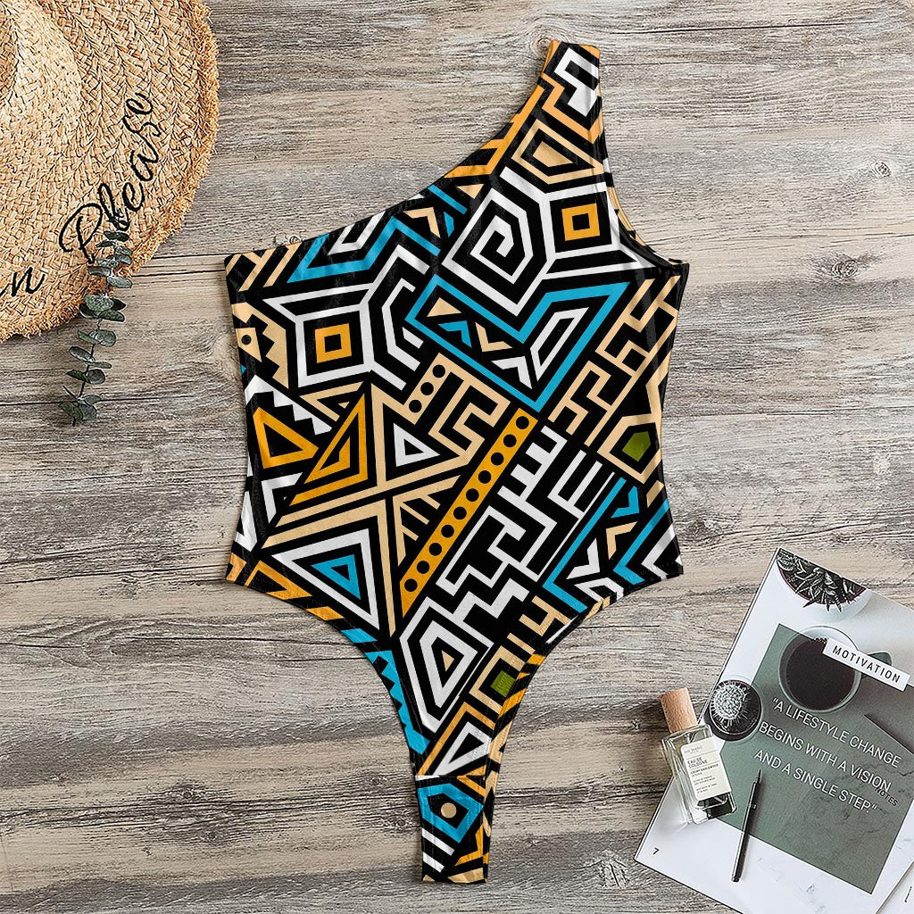 Ethnic Aztec Geometric Pattern Print One Shoulder Bodysuit