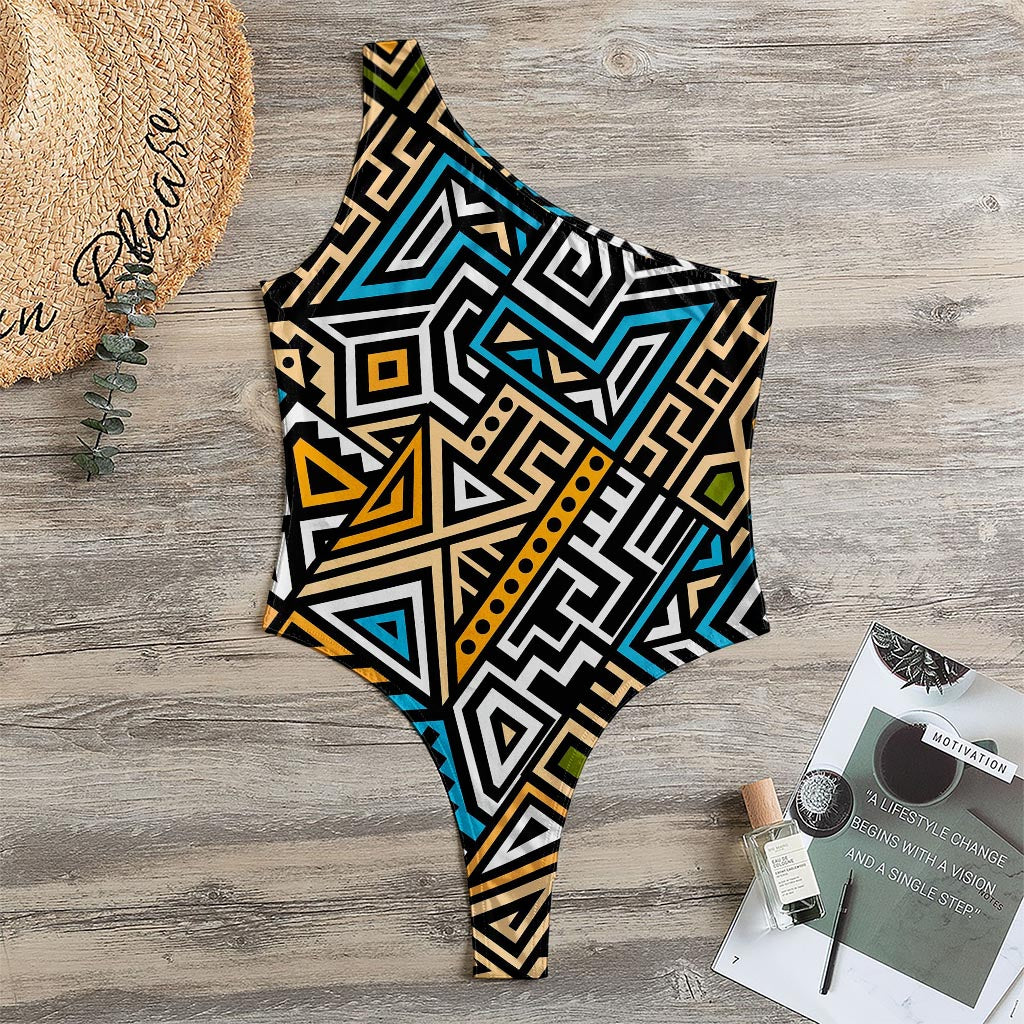 Ethnic Aztec Geometric Pattern Print One Shoulder Bodysuit