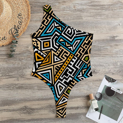 Ethnic Aztec Geometric Pattern Print One Shoulder Bodysuit