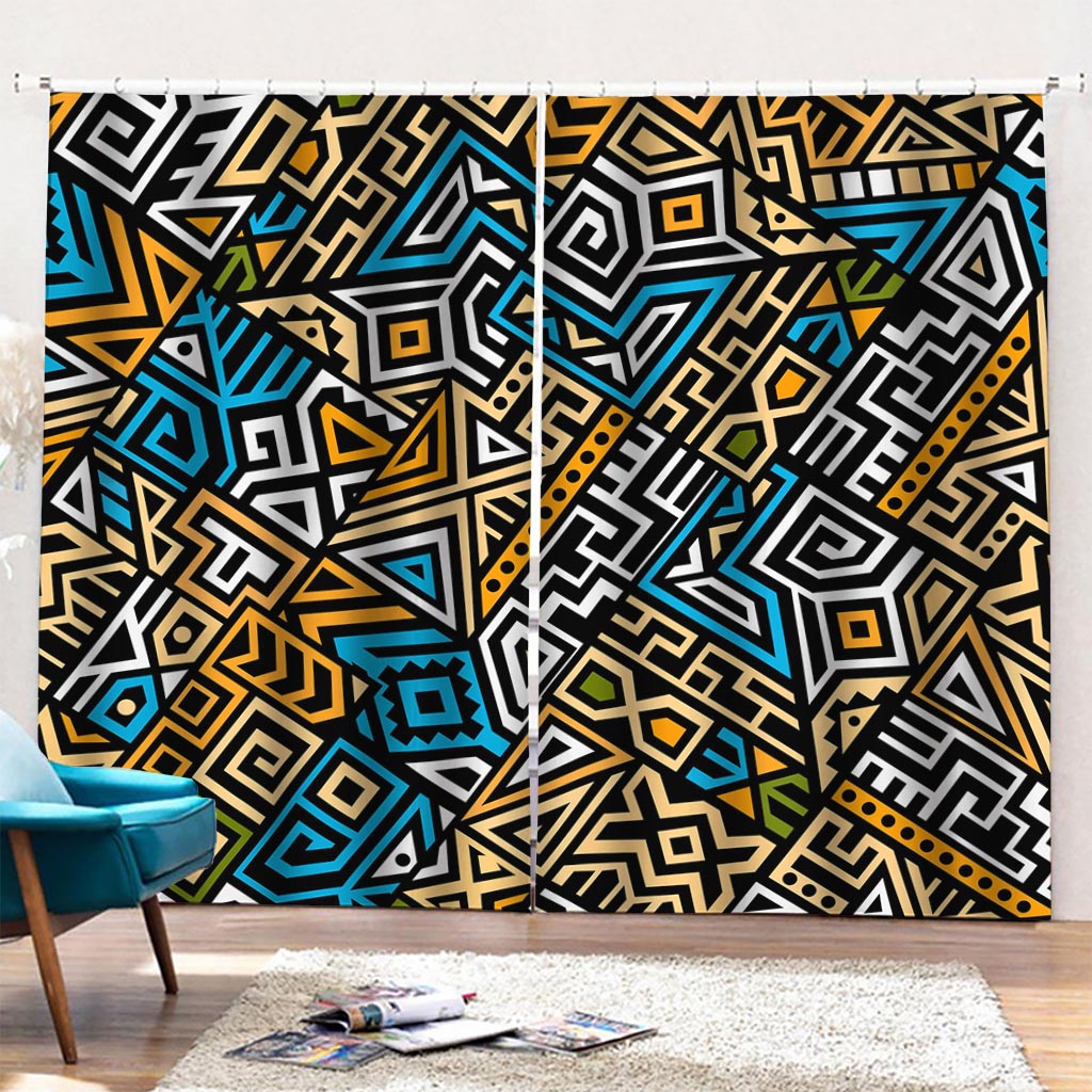 Ethnic Aztec Geometric Pattern Print Pencil Pleat Curtains