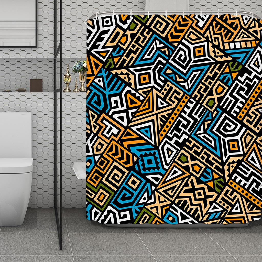 Ethnic Aztec Geometric Pattern Print Polyester Shower Curtain
