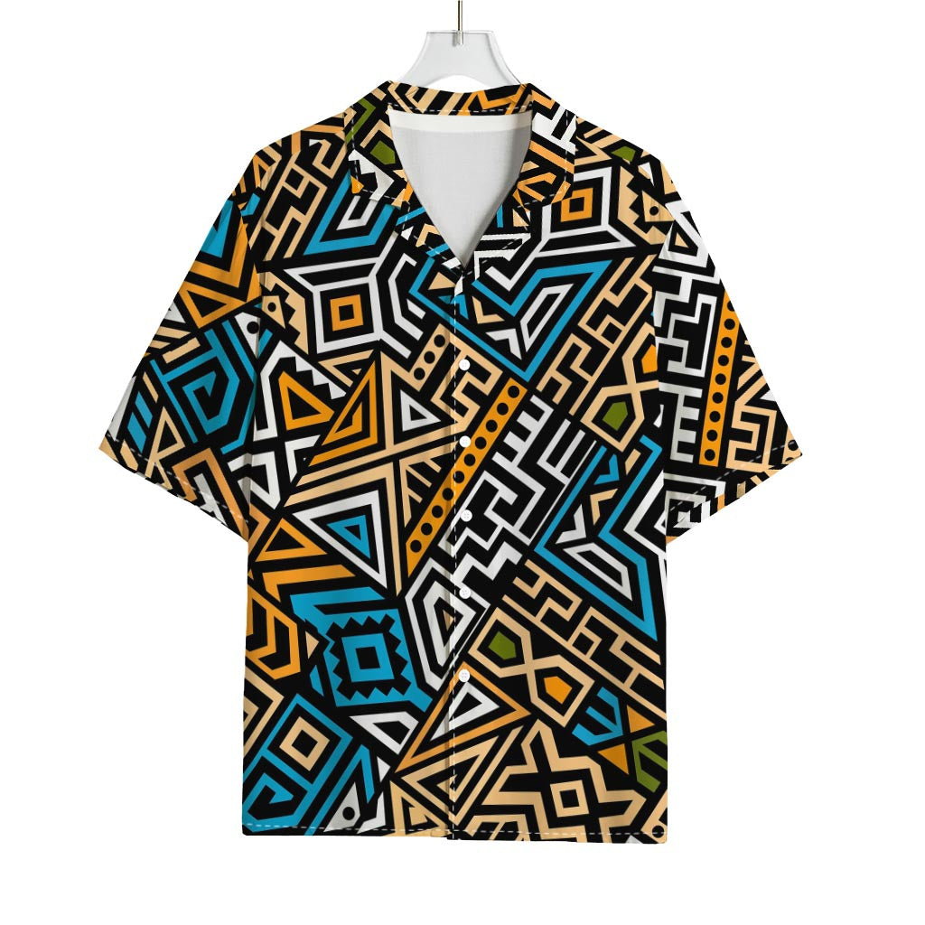 Ethnic Aztec Geometric Pattern Print Rayon Hawaiian Shirt