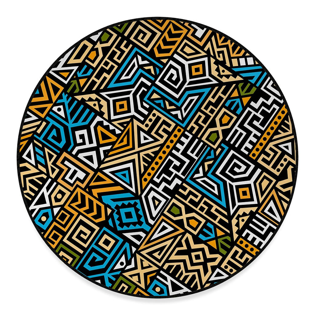 Ethnic Aztec Geometric Pattern Print Round Floor Mat