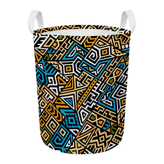 Ethnic Aztec Geometric Pattern Print Round Laundry Basket