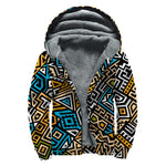 Ethnic Aztec Geometric Pattern Print Sherpa Lined Zip Up Hoodie