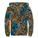 Ethnic Aztec Geometric Pattern Print Sherpa Lined Zip Up Hoodie