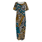 Ethnic Aztec Geometric Pattern Print Short Sleeve Long Nightdress