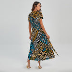 Ethnic Aztec Geometric Pattern Print Short Sleeve Maxi Dress