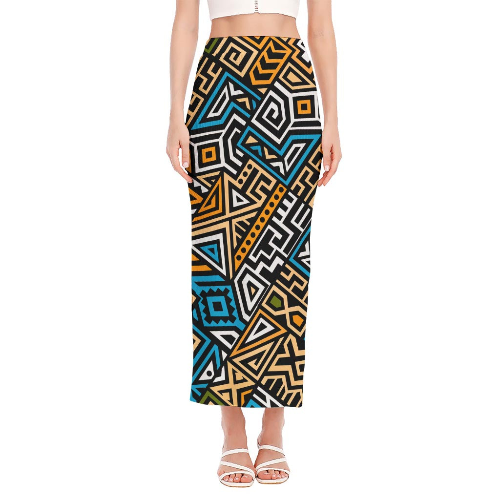 Ethnic Aztec Geometric Pattern Print Side Slit Maxi Skirt