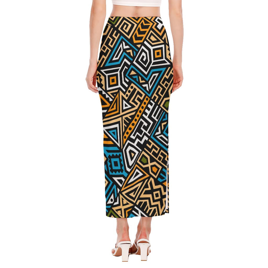 Ethnic Aztec Geometric Pattern Print Side Slit Maxi Skirt