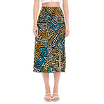 Ethnic Aztec Geometric Pattern Print Side Slit Midi Skirt