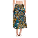 Ethnic Aztec Geometric Pattern Print Side Slit Midi Skirt