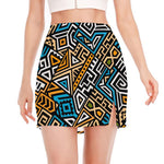 Ethnic Aztec Geometric Pattern Print Side Slit Mini Skirt