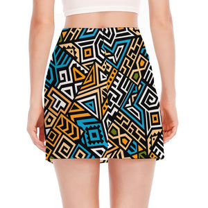 Ethnic Aztec Geometric Pattern Print Side Slit Mini Skirt