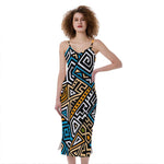Ethnic Aztec Geometric Pattern Print Slim Fit Midi Cami Dress